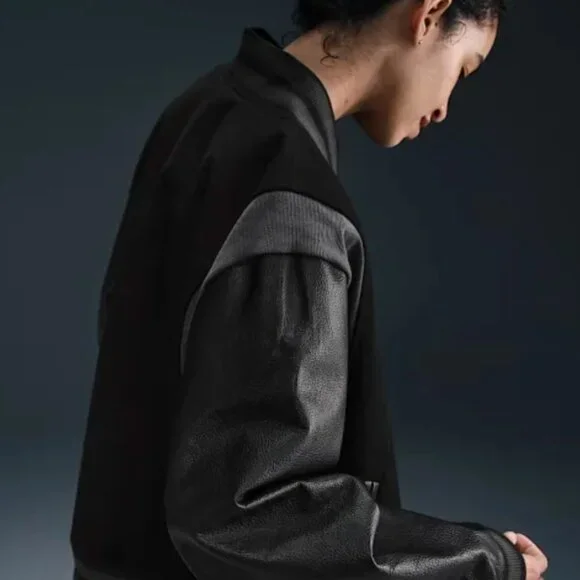 NWT New Nike Women's Destroyer Leather Bomber Jacket Coat Size Large L Black - Picture 4 of 6